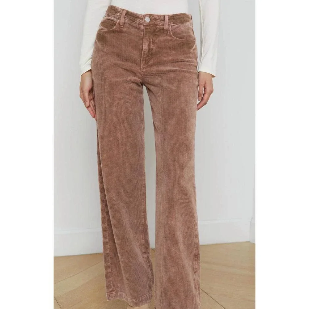 L'AGENCE Scottie High Rise Wide Leg Corduroy Pants Womens 23 Plaster Brown NWOT - Picture 2 of 14